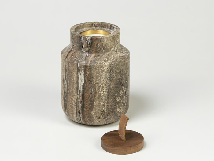 HANDLE BLACK TRAVERTINE - Natural stone candle holder _ Maami Home